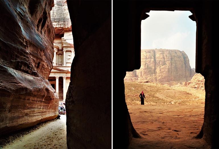 Al-Khazneh Schatzkammer (links) und die königlichen Grabmäler (rechts), Petra in Jordanien