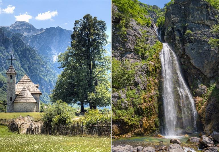 Das Bergdorf Theth und der nahegelegene Wasserfall, Albanien