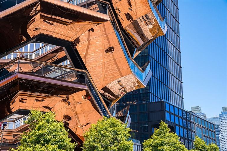 Nahaufnahme des beeindruckenden Bauwerks The Vessel in New York