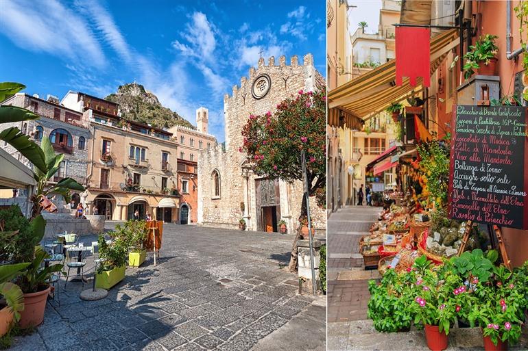 Gemütliches Stadtzentrum von Taormina, Sizilien