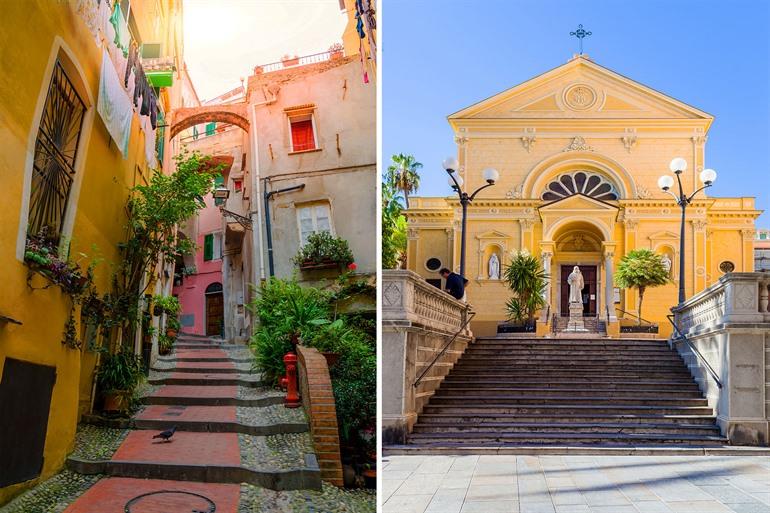 Gemütliche Straßen von Remo und die Chiesa Frati Cappucini, Ligurien