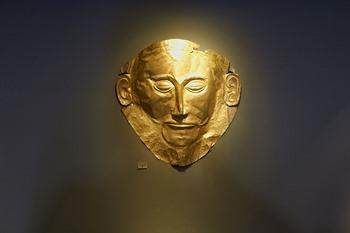 Goldener Totenmaske von Agamemnon im Nationalen Archäologischen Museum Athen