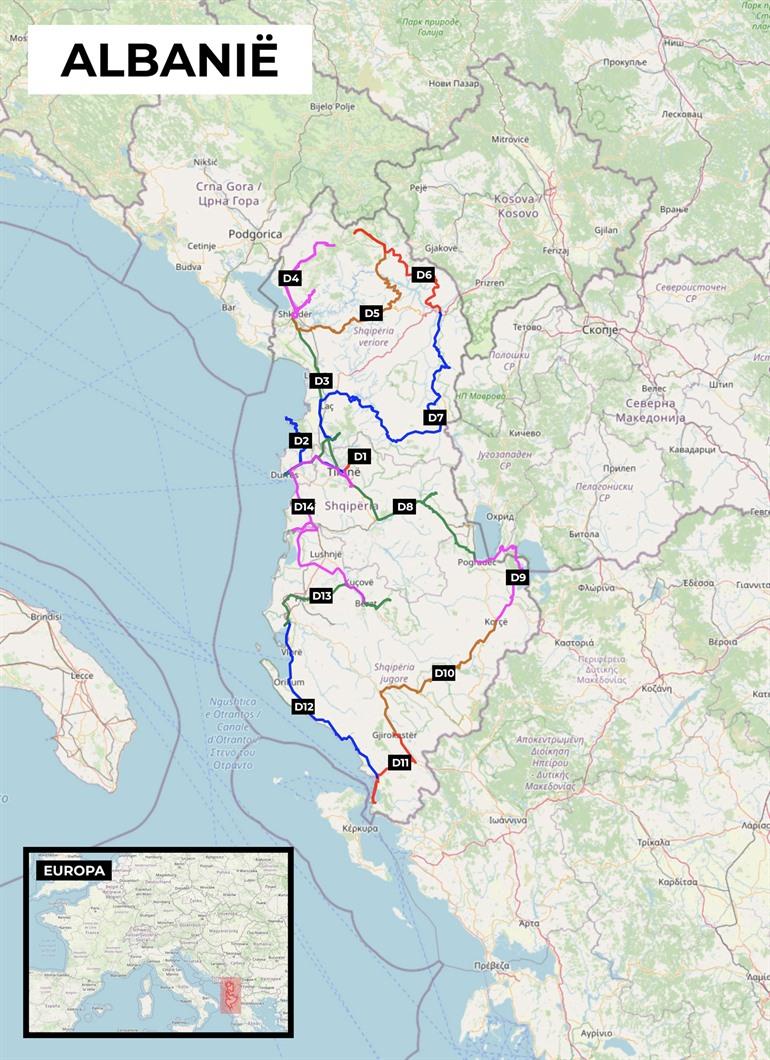 Karte für die 14-tägige Rundreise durch Albanien