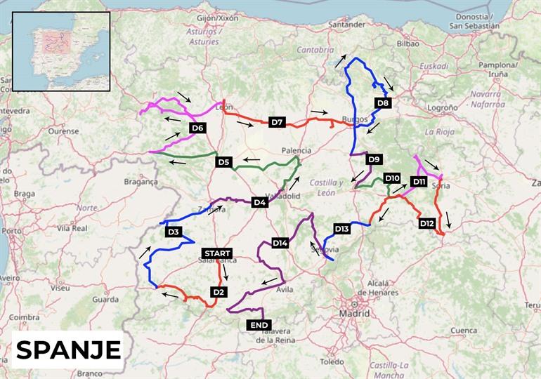 Karte mit Route für die Rundreise durch Castilla y León