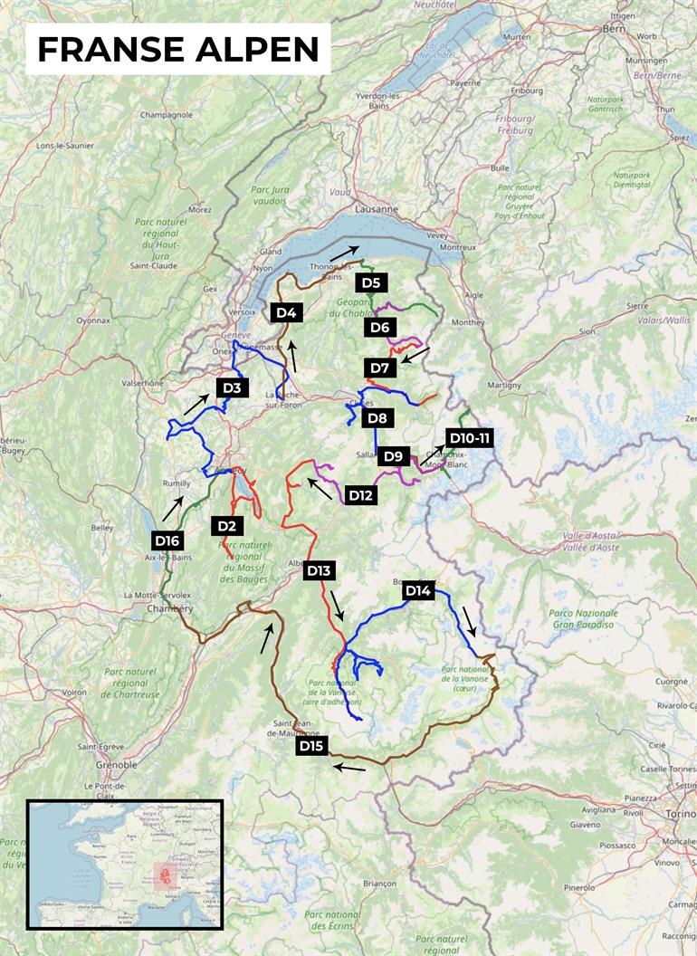 Karte für die Rundreise durch die Französischen Alpen