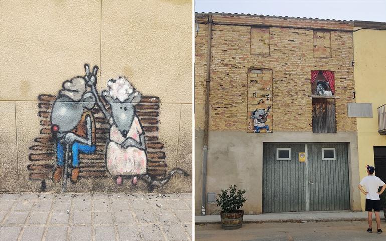 Kleine Mäuse-Wandmalereien in Penelles, Katalonien