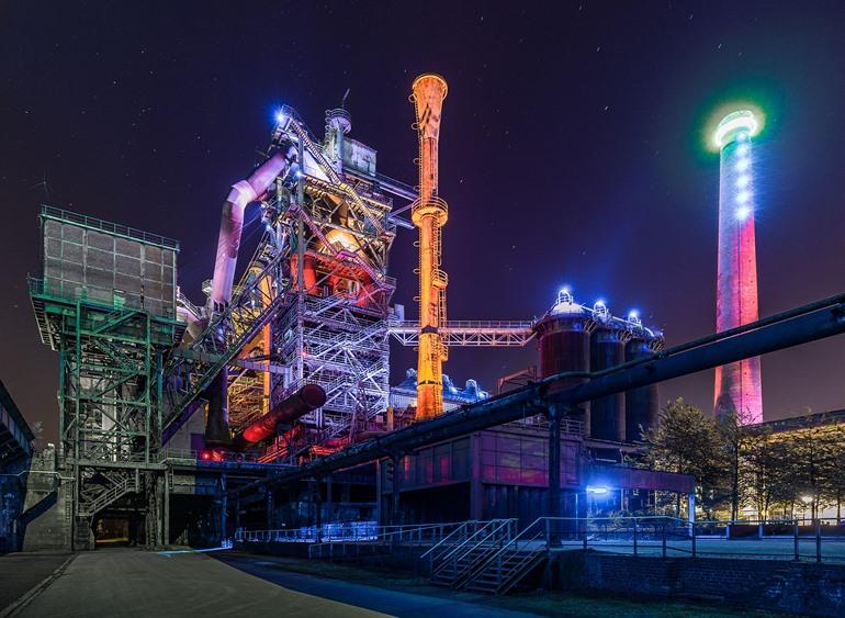 Landshaftspark Duisburg-Nord bei Nacht