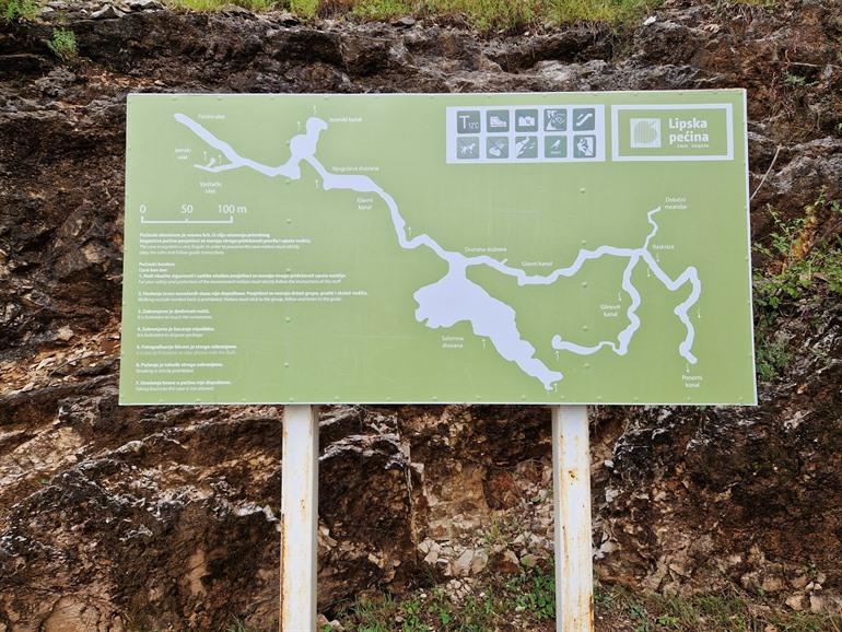Karte der Lipa-Höhle in Montenegro
