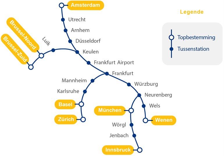 Nachtzugroute nach Wien