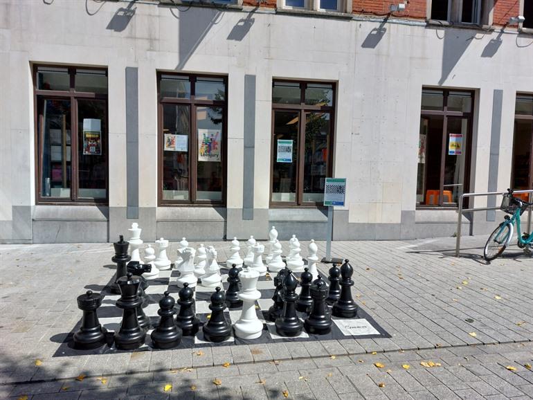 Schachspielen in der Bibliothek von Vilvoorde, Flämisch-Brabant