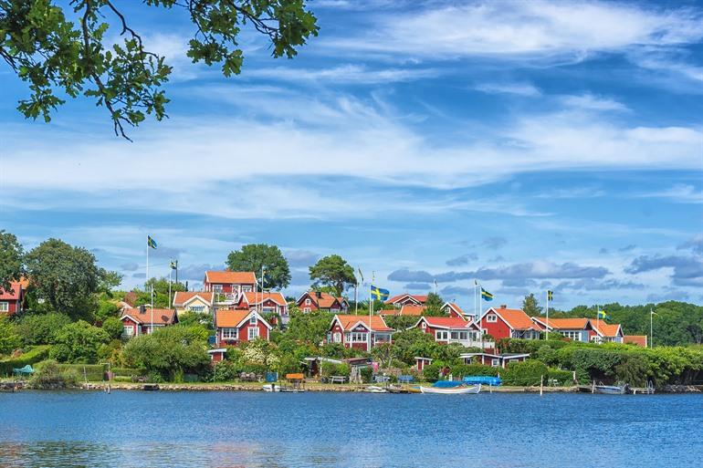 Typische rote Häuser in Karlskrona, Schweden