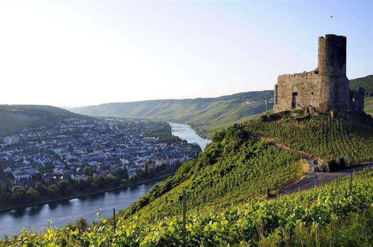 Blick auf Burg Landshut, die Weinberge und Bernkastel-Kues