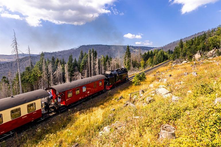 Aussicht auf die Brockenbahn im Harzgebirge