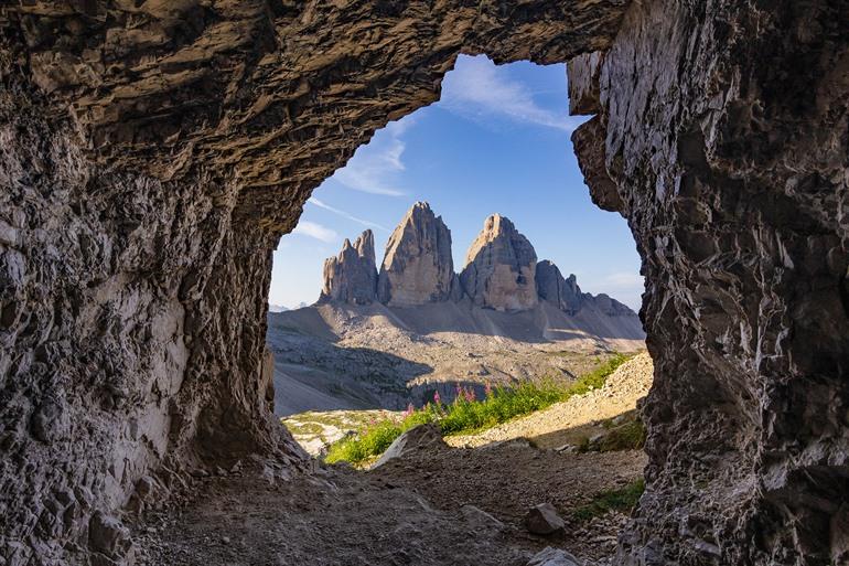 Ausblick auf die Drei Zinnen, Dolomiten