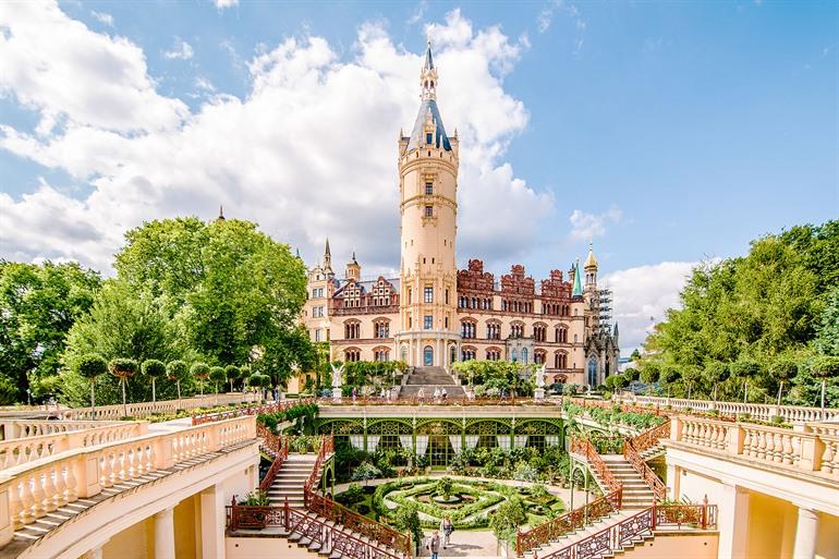 Aussicht auf das Schloss Schwerin, Schwerin, Mecklenburg-Vorpommern
