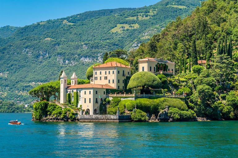 Aussicht auf Villa del Balbianello am Comer See