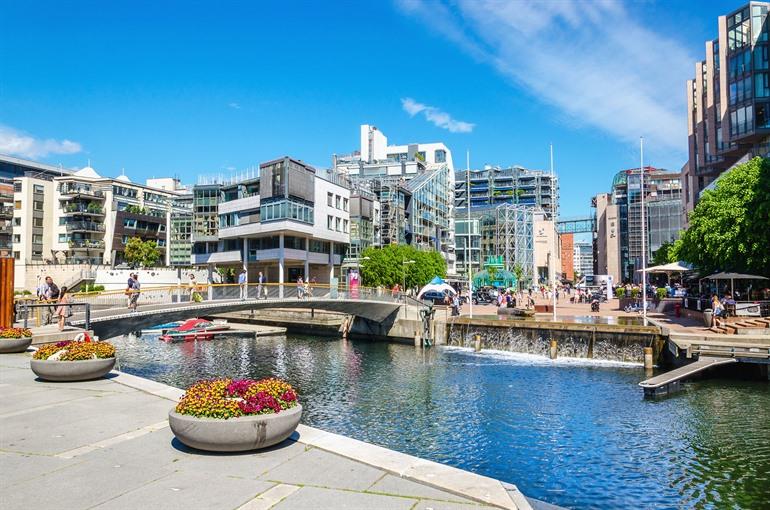 Aussicht auf den modernen Stadtteil in Oslo, Norwegen