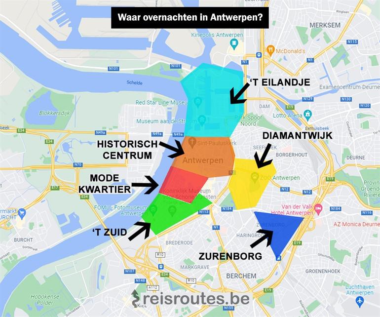 Übernachtungsmöglichkeiten in Antwerpen Karte