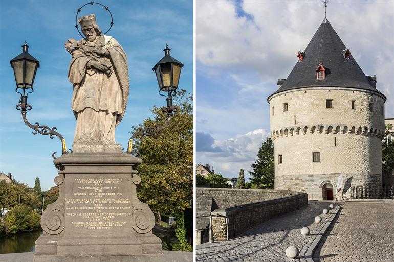 Spazieren Sie entlang der Broeltürme und der Statue in Kortrijk