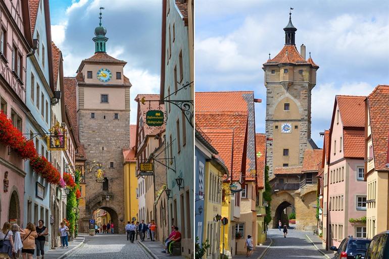 Weißer Turm (links) und Klingentor in Rothenburg ob der Tauber